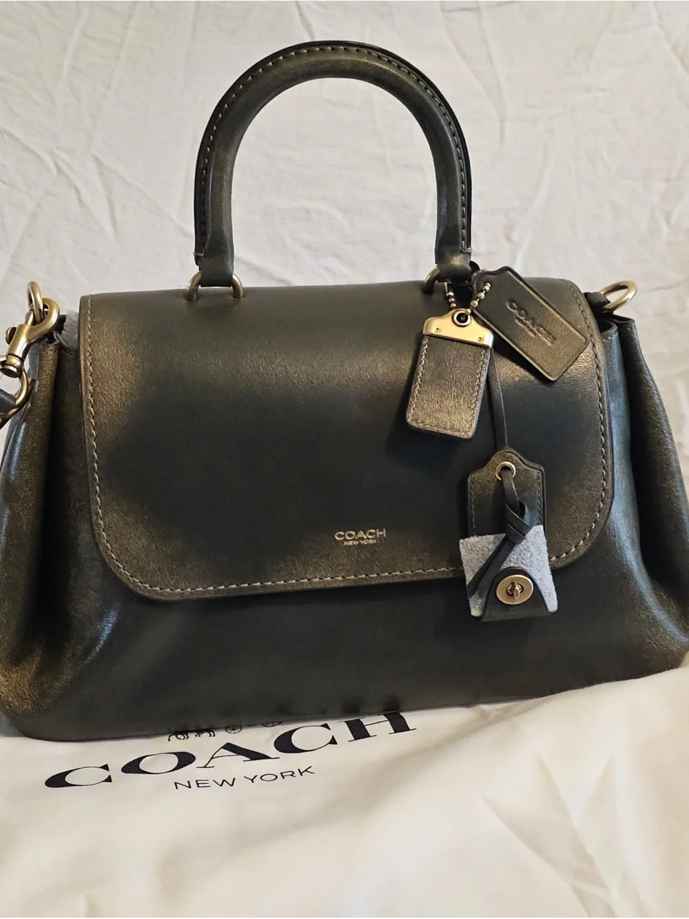 New Coach Slouchy Rogue in Green loved leather Satchel bag